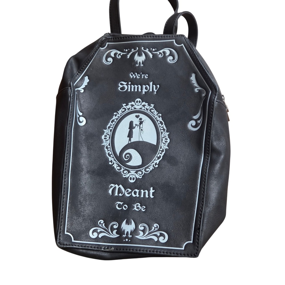 Nightmare Before Christmas Jack Sally Coffin Backpack Faux Leather Black Goth